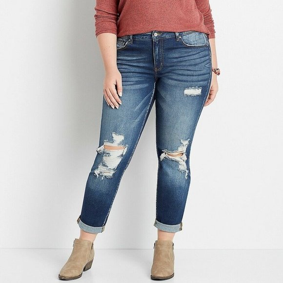 KanCan Denim - KanCan High Rise Dark Destructed Boyfriend Jeans Women's Plus Size 24 H11776